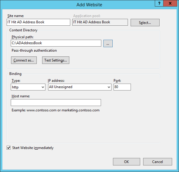 In Add Website dialog select ASP.NET 4.0 application pool.