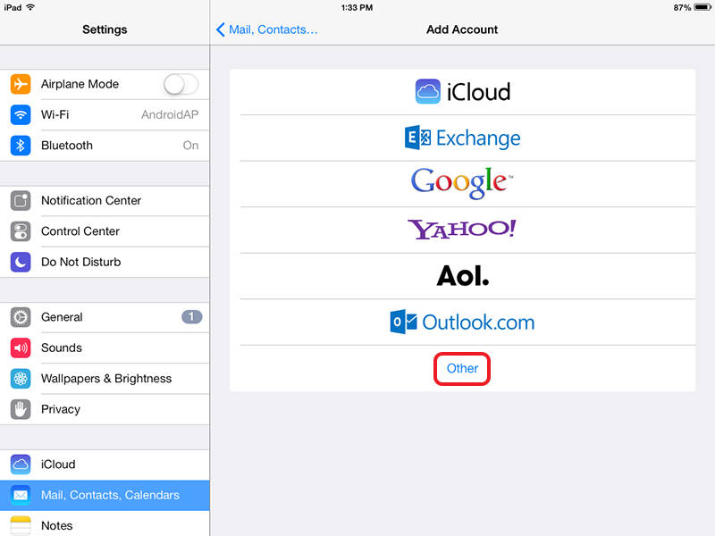 In Add Account select Other
