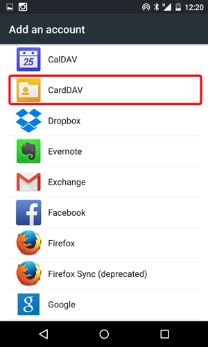 Select CardDAV.