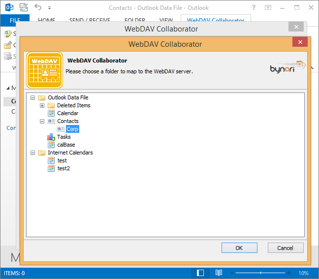 Select folder that will keep your CardDAV server contacts