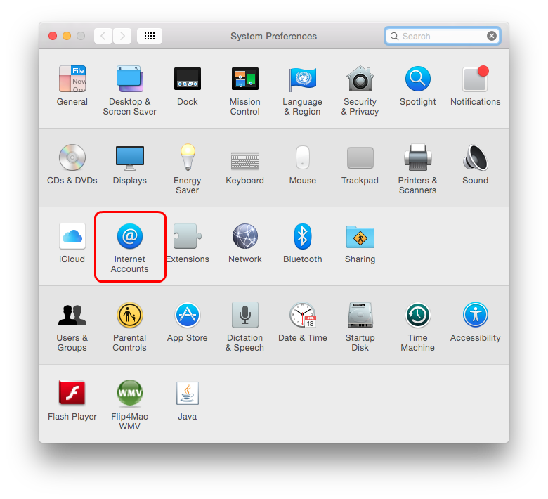 In OS X open System Preferences and go to Internet Accounts