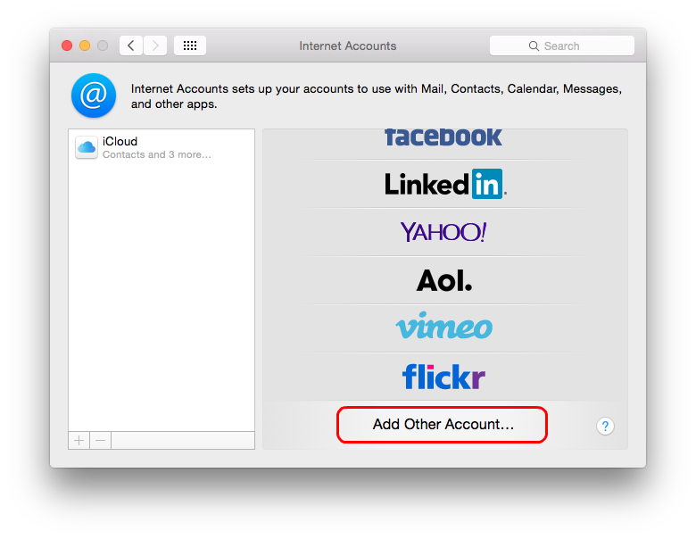In Internet Accounts dialog select Add Other Account